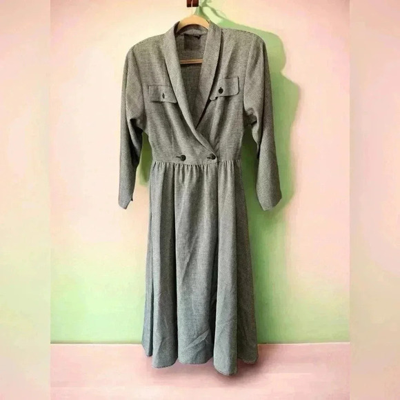 Vintage 80’s business core black houndstooth Strait Lane professional dress-M/L - Picture 5 of 10